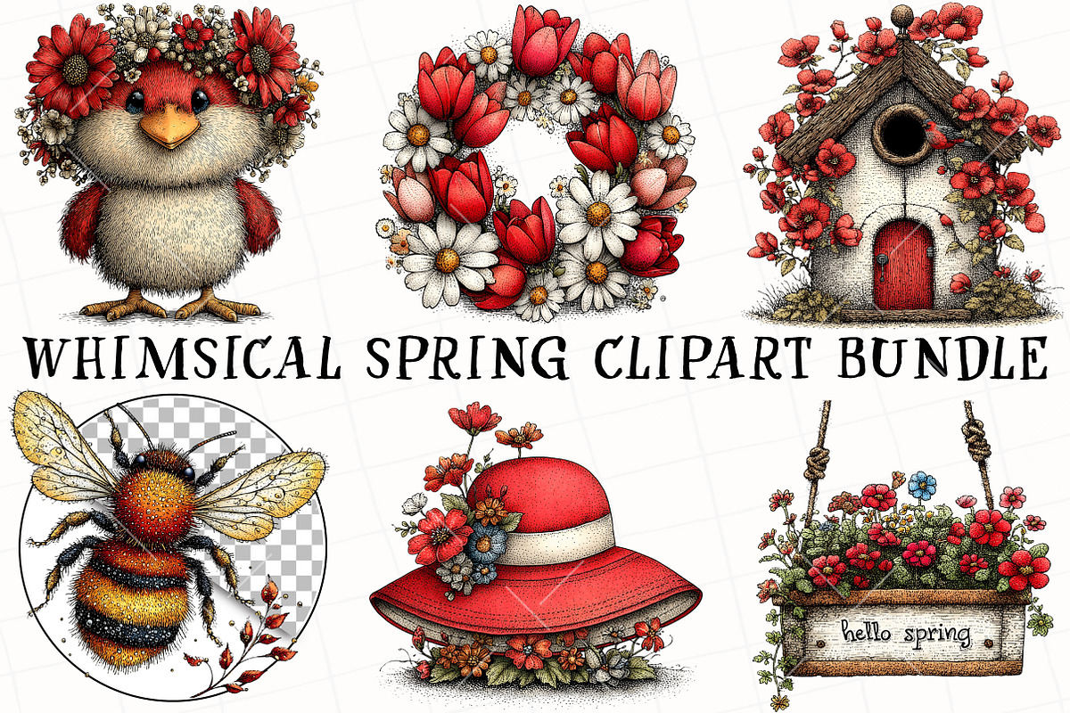 Whimsical Spring Clipart Bundle, a Seasonal Illustration by OK Design (Photo 2 of 6)