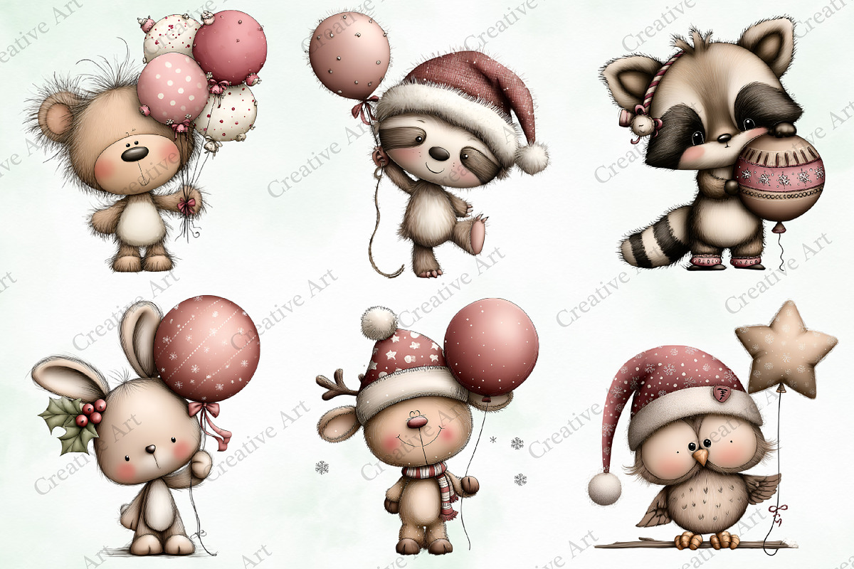 Christmas Animals With Balloon, an Illustration by Creative Art (Photo 6 of 10)