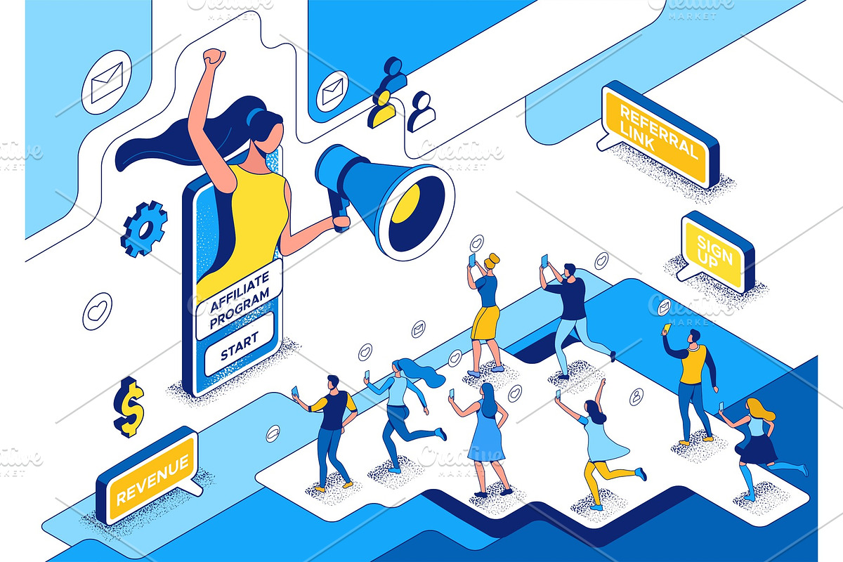 Influencer standing with megaphone, a Technology Illustration by Nadine's illustrations