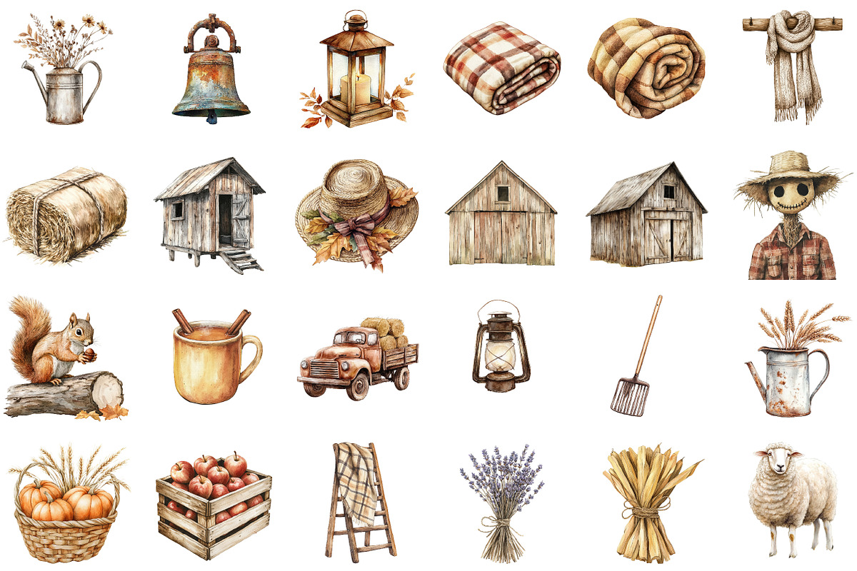 Sepia Autumn Farm Clipart, an Illustration by Sublimation Artist (Photo 2 of 6)