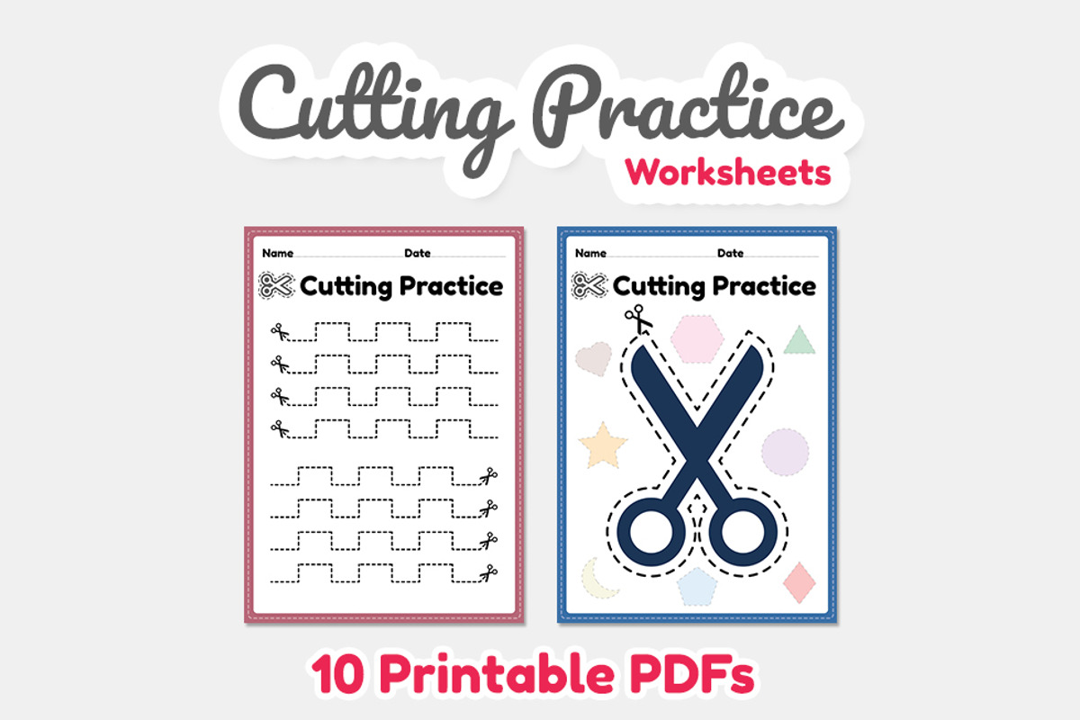 Cutting practice for kids worksheets, an Education Illustration by TukTuk Design (Photo 6 of 7)