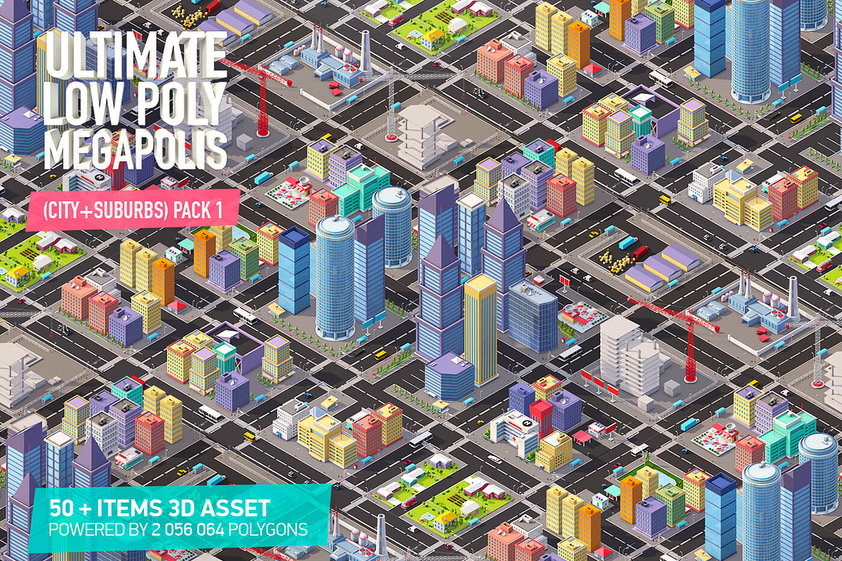 Low Poly Megapolis City Pack 1, an Architecture 3D Model by Anton Moek (Photo 1 of 13)