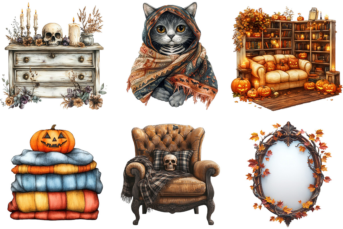 Watercolor Cozy Haunt Clipart, an Illustration by Designking (Photo 3 of 5)