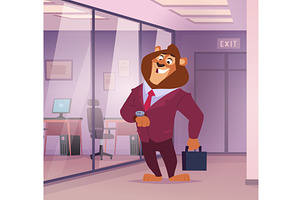 Businessman. lion boss standing in, an Animal Illustration by Onyx