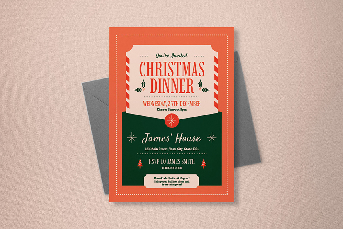 Pink Christmas Dinner Invitation, an Invitation Template by VectorVactory (Photo 3 of 3)