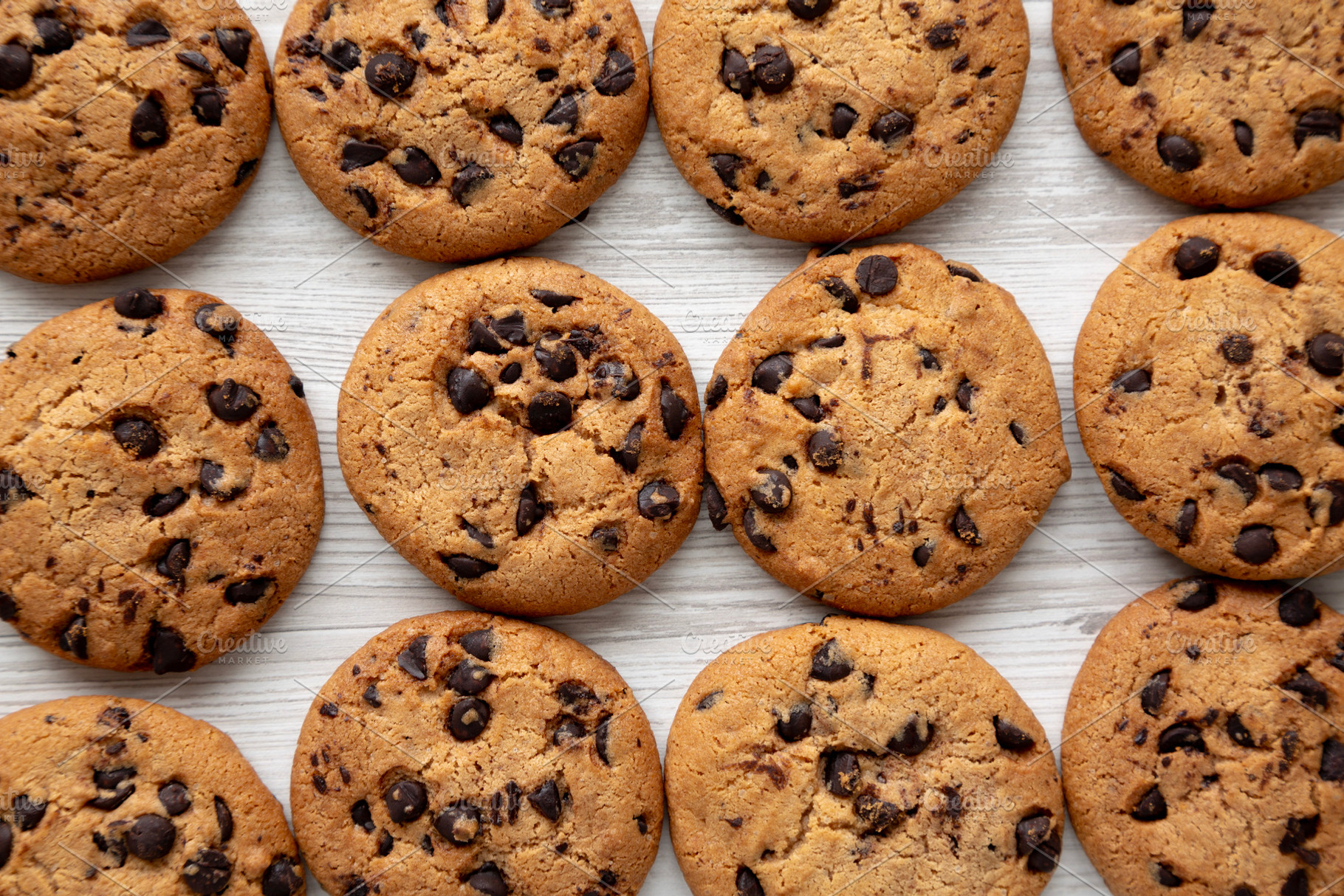 Homemade Chocolate Chip Cookies, top view., a Food & Drink Photo by LiudmylaChuhunova