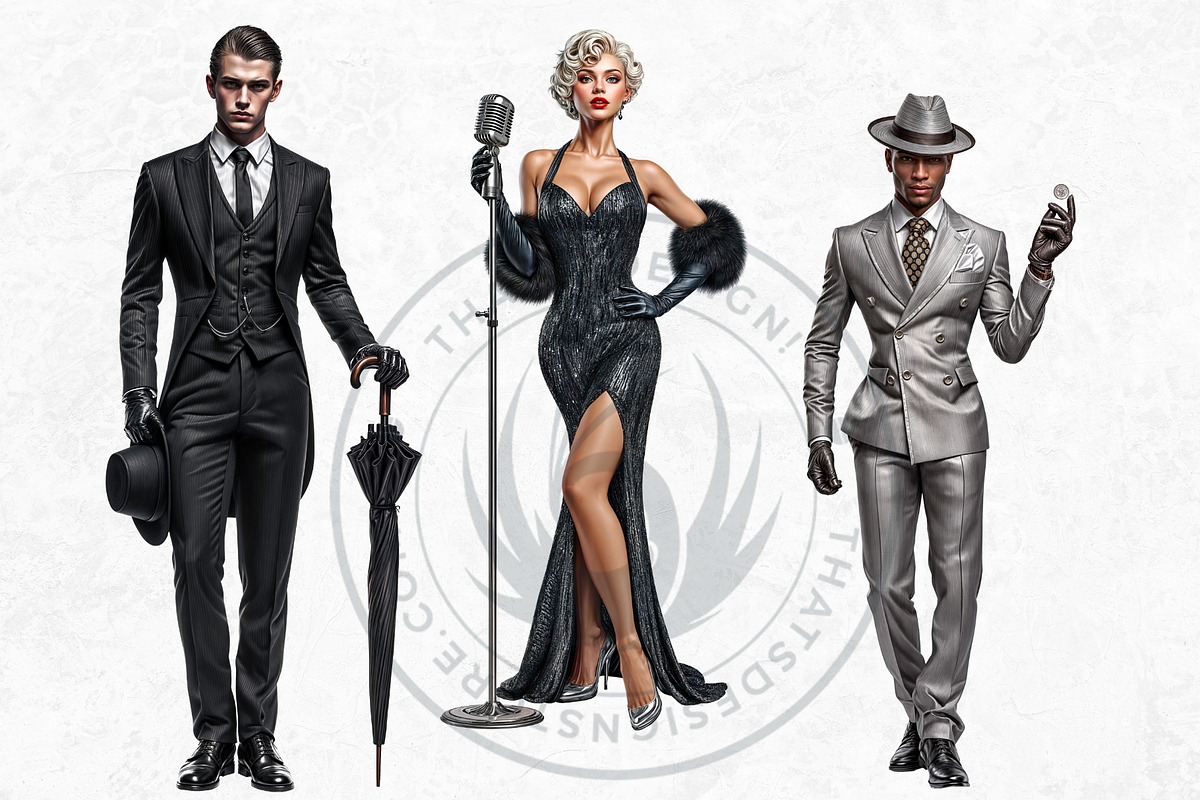 Noir Movie Characters clipart set, a Decorative Illustration by ThatsDesignArt (Photo 5 of 10)