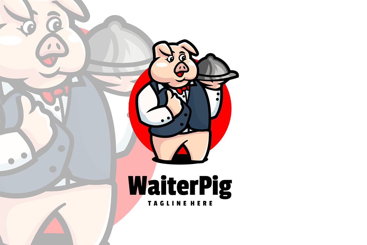 Waiter Pig Mascot Cartoon Logo., a Branding & Logo Template by ModalTampang