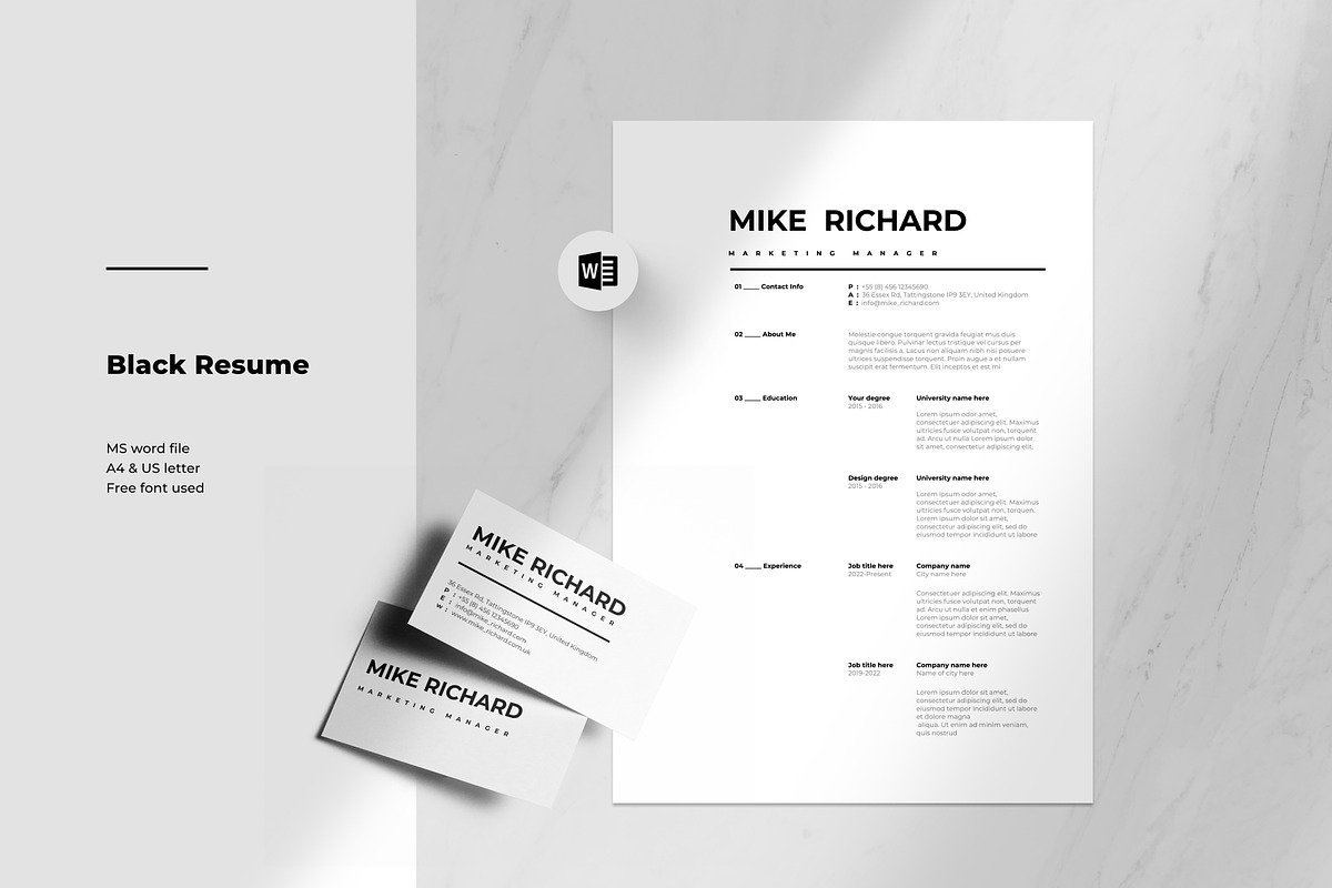 Black Resume and Business Card, a Resume Template by Lunaria (Photo 2 of 8)