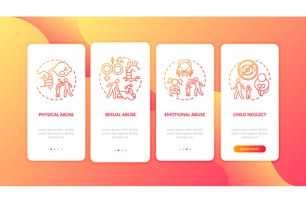 Children abuse red mobile app pages, a Templates & Theme by IMG Visuals
