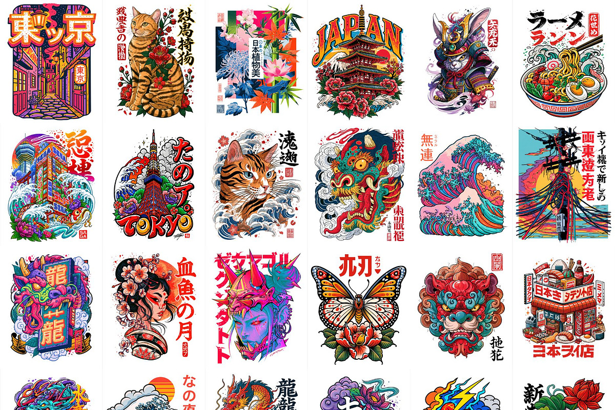 500+ Japanese T-Shirt Designs Bundle, a Decorative Illustration by Selenique Studio (Photo 12 of 16)