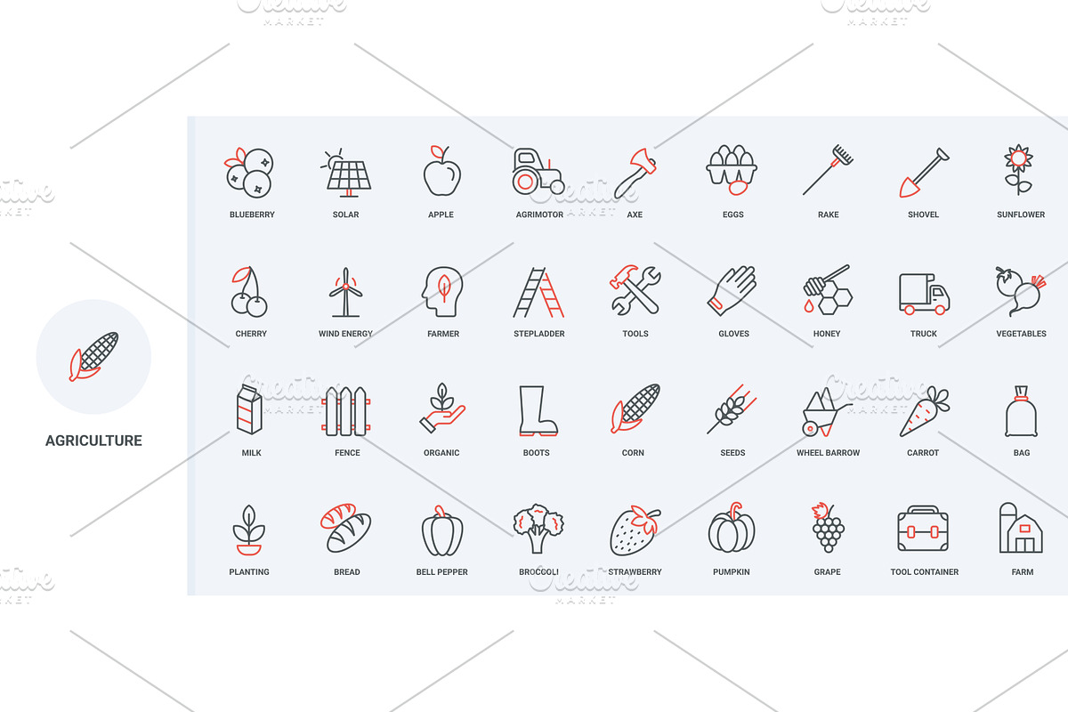 Agriculture agronomy farm icons, a Food Illustration by Lemberg Vector