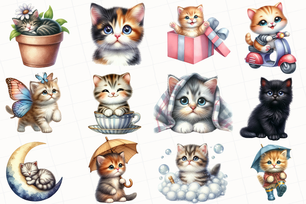 Cute Cat Sublimation Clipart, an Illustration by OK Design (Photo 2 of 5)