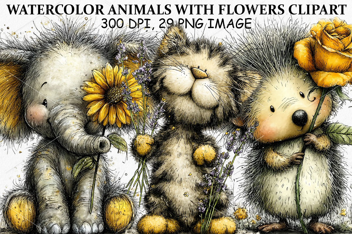 Watercolor Animals With Flowers, a Seasonal Illustration by Canvas Craft (Photo 1 of 6)