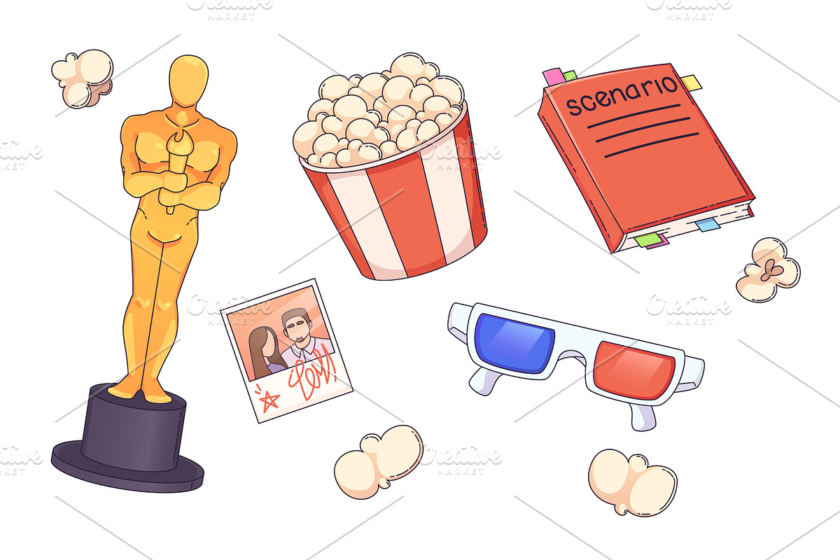 Oscar award and popcorn, movie icon, an Object Illustration by art PVP - market
