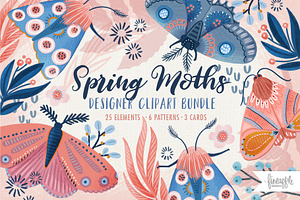 SPRING MOTHS CLIPART BUNDLE