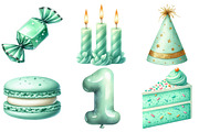 Mint Green Birthday Clipart Bundle, an Illustration by Daily.Designs (Thumbnail 3 of 5)