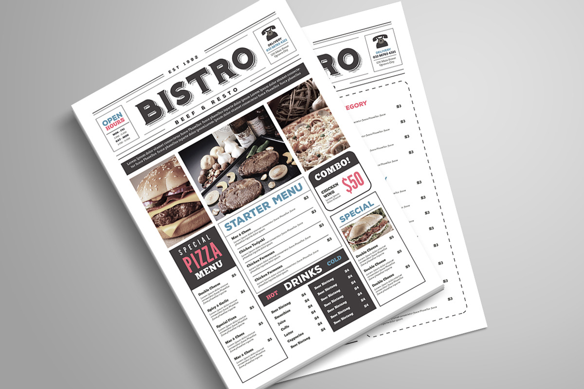 Newspaper Style Food Menu, a Poster Template by Guuver (Photo 2 of 4)