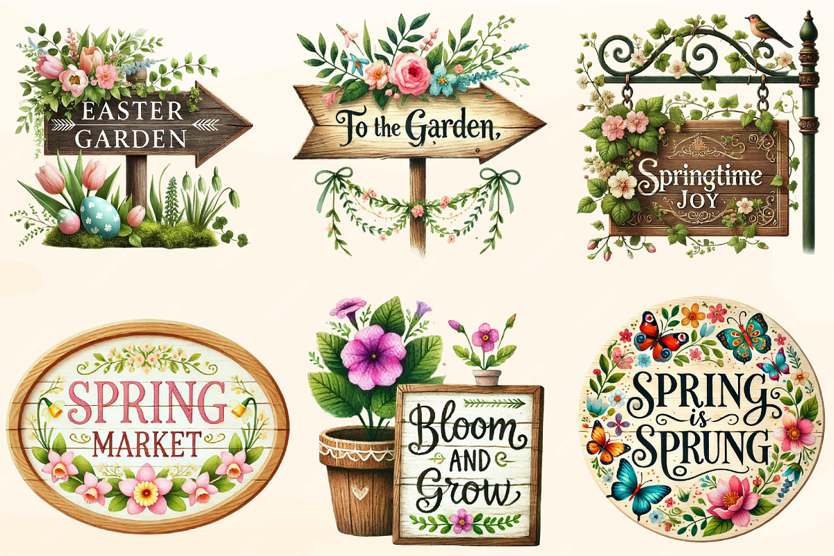 Spring Sign Board Clipart Bundle, a Work Illustration by OK Design