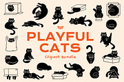 Playful Cats Clipart Bundle, an Animal Illustration by ClayStudio (Thumbnail 1 of 7)