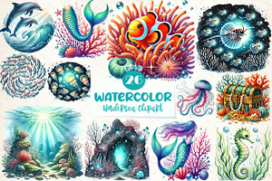 Undersea watercolor clipart, an Illustration by CreationArt