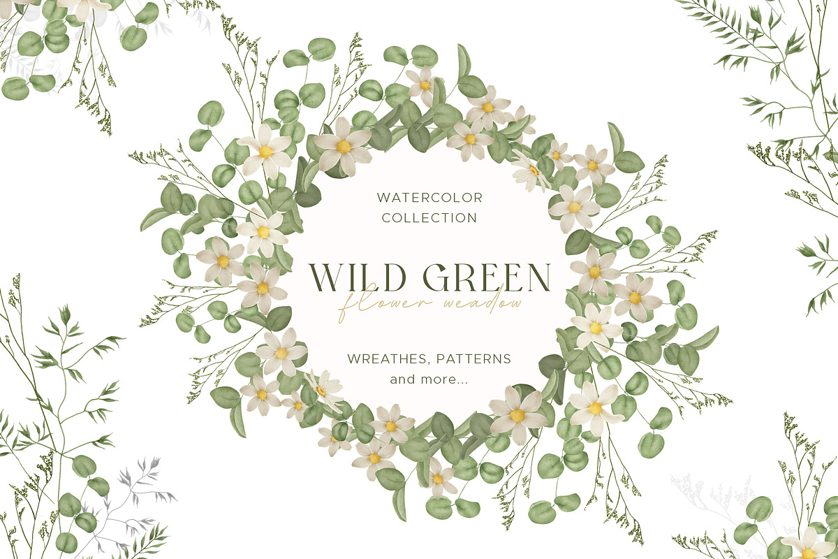 Watercolor wild flowers greenery, an Illustration by MariGraphic boutique (Photo 1 of 11)