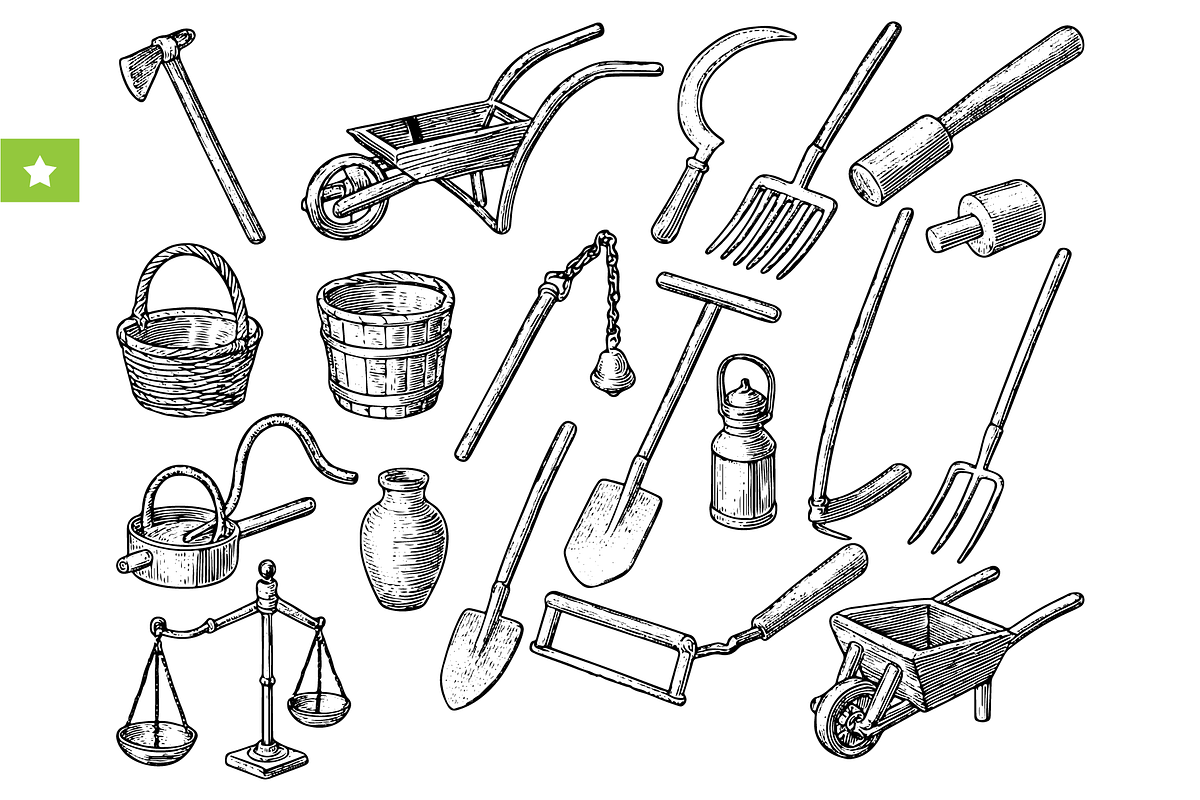 Vintage Farming & Garden Tools, an Object Graphic by RT Studio