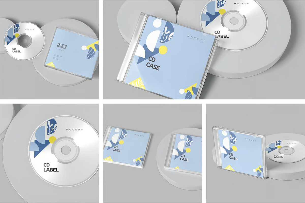 CD Label & Case Mockups, a Product Mockup by megostudi0 (Photo 1 of 7)