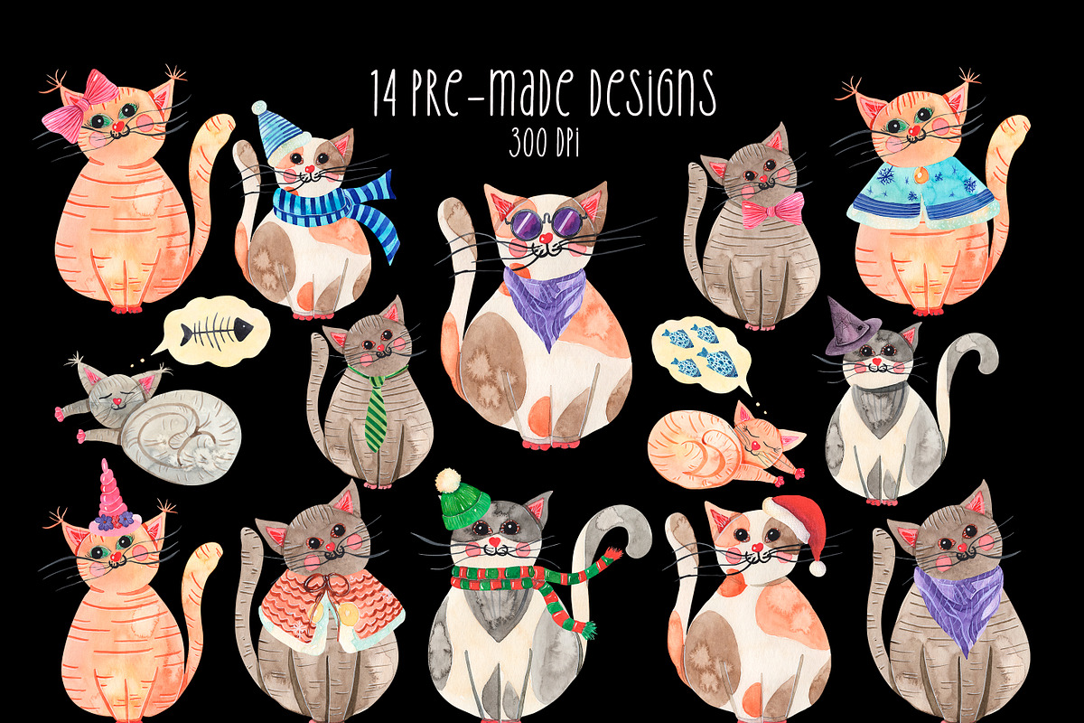 Cat watercolor clipart, an Animal Illustration by AnastasiaWatercolor (Photo 5 of 6)