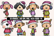 Quirky Christmas Dogs illustrations, an Animal Illustration by PrintHaven Designs (Thumbnail 3 of 9)