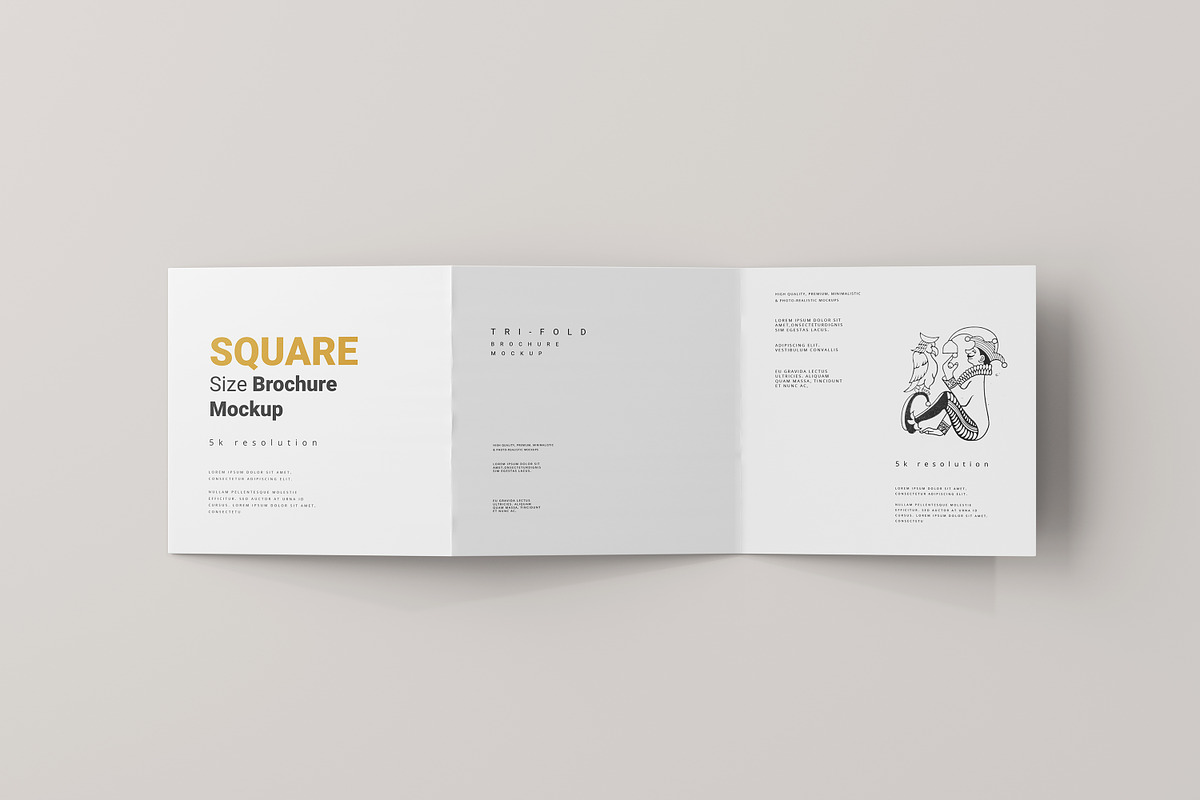 Tri-Fold Square Brochure Mockups, an Advertising Mockup by MockupFree.Net