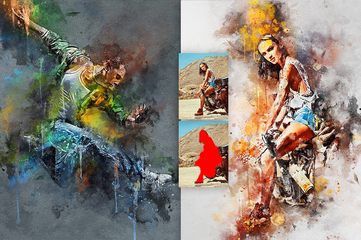Splatter Watercolor Photoshop Action, an Action Add-On by GorynArt (Photo 9 of 20)