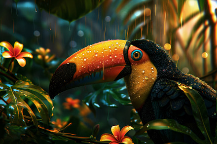 A toucan with a striking colorful be, a Photo by Tanuart