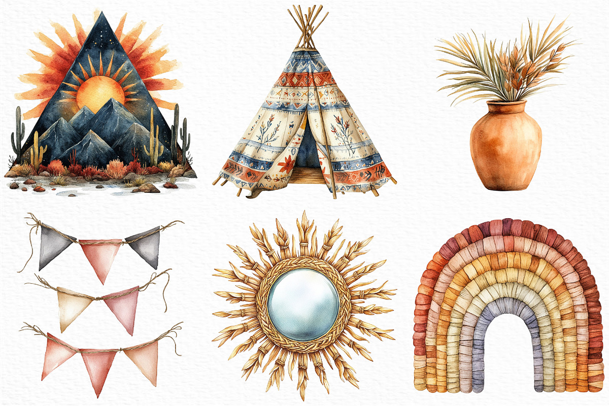 Watercolor Boho Elements Clipart, an Illustration by Craft Nest (Photo 4 of 6)