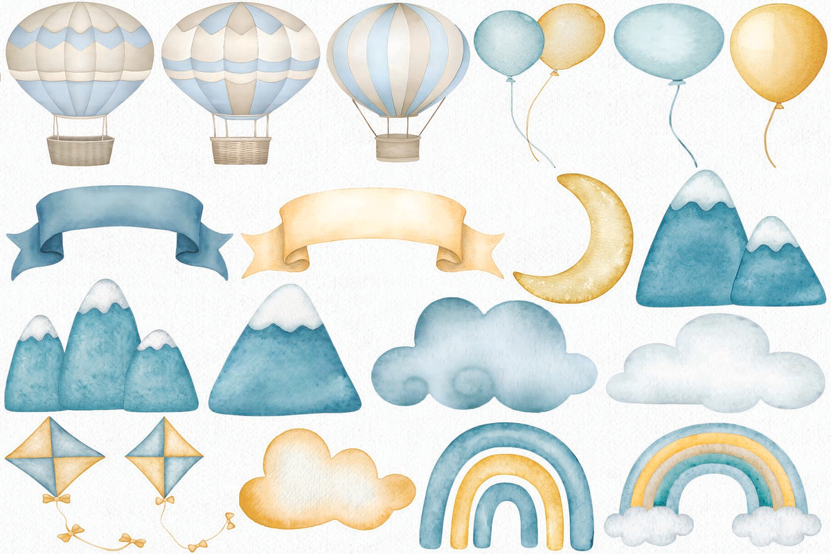 Watercolor Hot Air Balloon Clipart, a Transportation Illustration by CropUp Creative (Photo 3 of 4)
