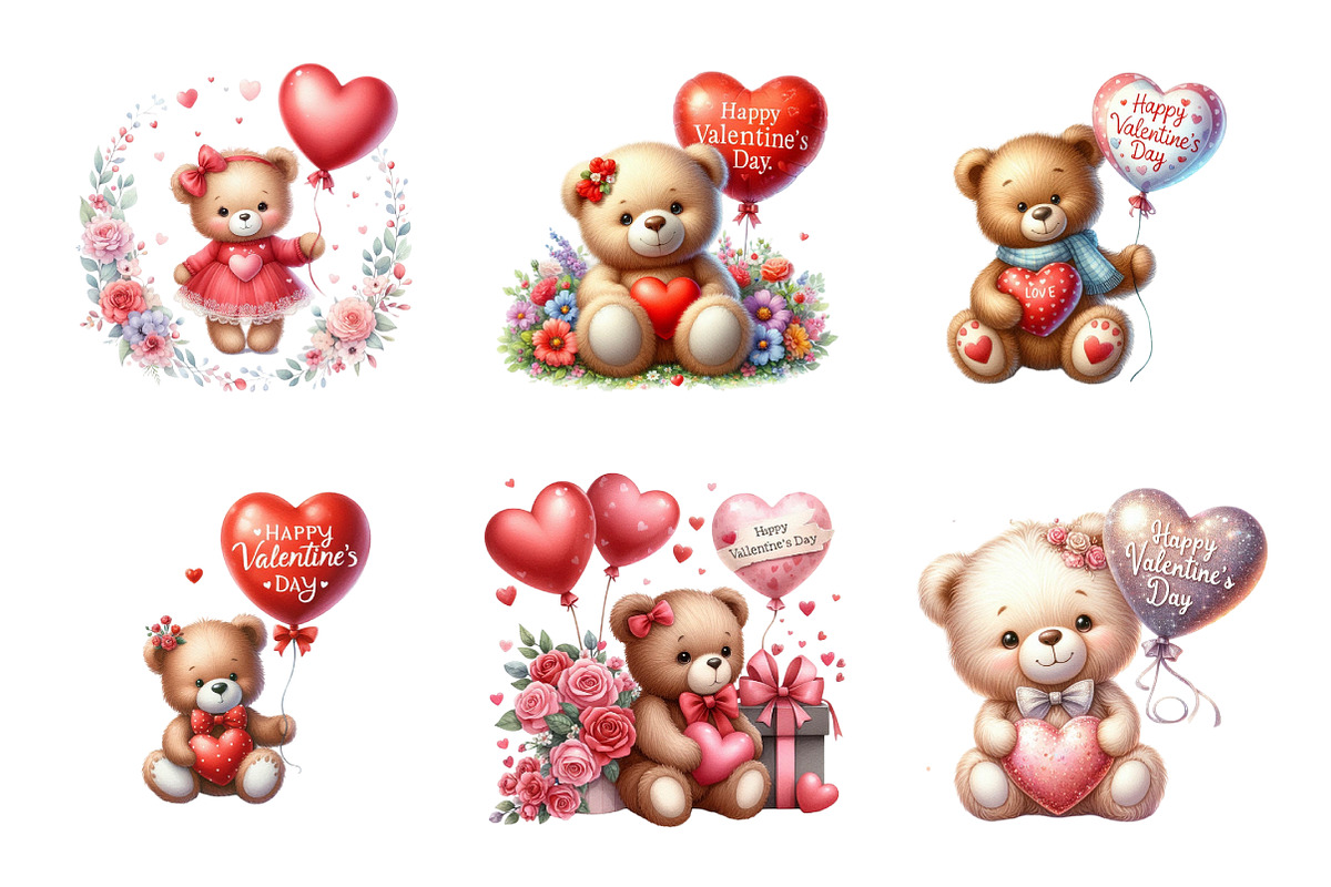 Valentines Day Teddy Bear Clipart, an Illustration by SinaCreation (Photo 3 of 11)