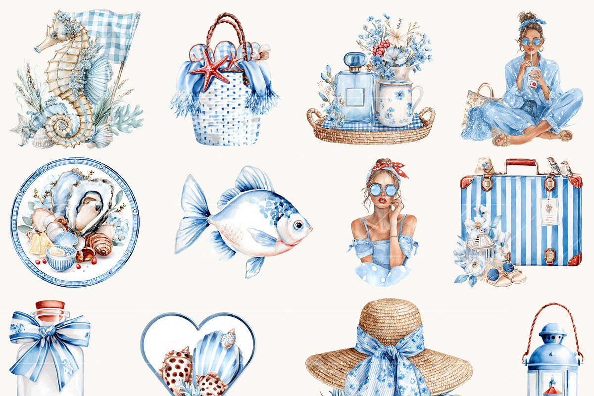 Nautical Beach Summer Clipart, a Seasonal Illustration by BusyDaydesign (Photo 8 of 9)