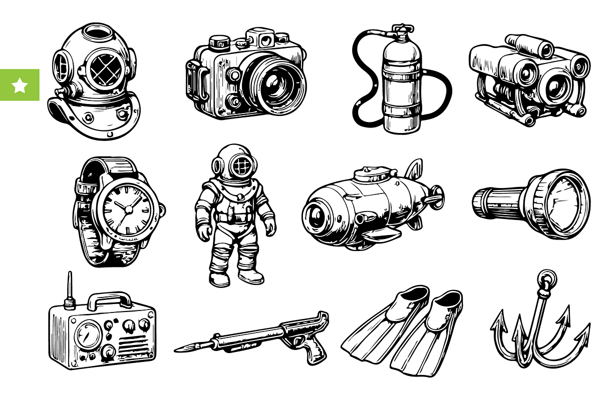 Vintage Diving Gear Set, an Object Graphic by RT Studio (Photo 1 of 4)