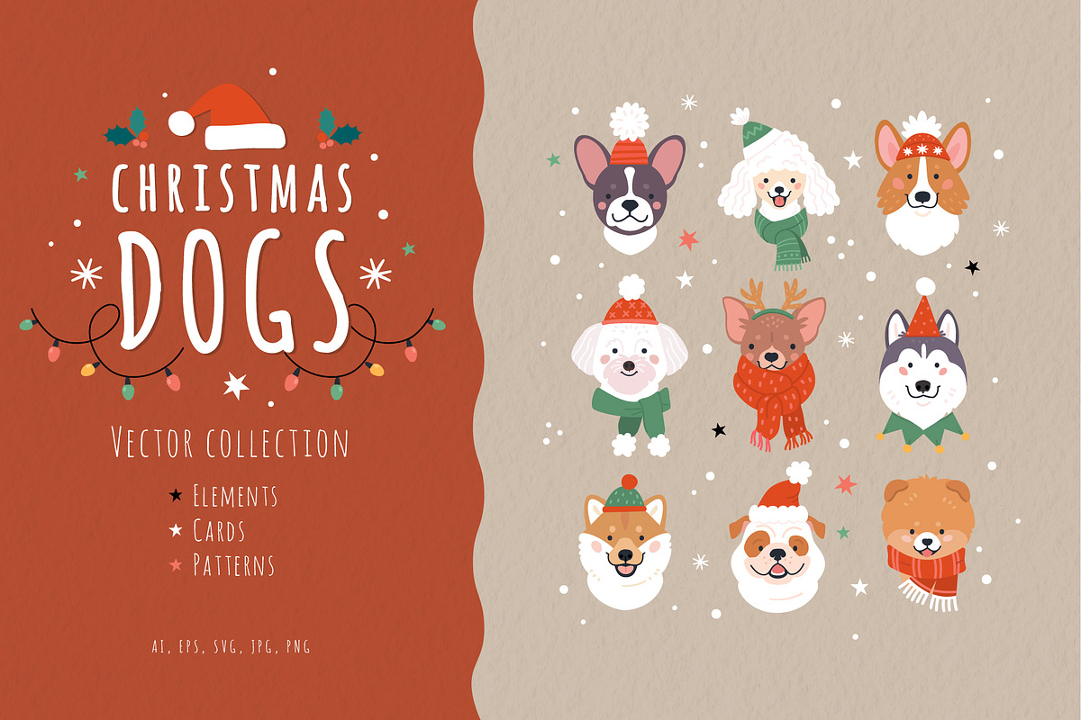 Christmas Dogs vector collection, a Decorative Illustration by 12pm-am (Photo 1 of 10)