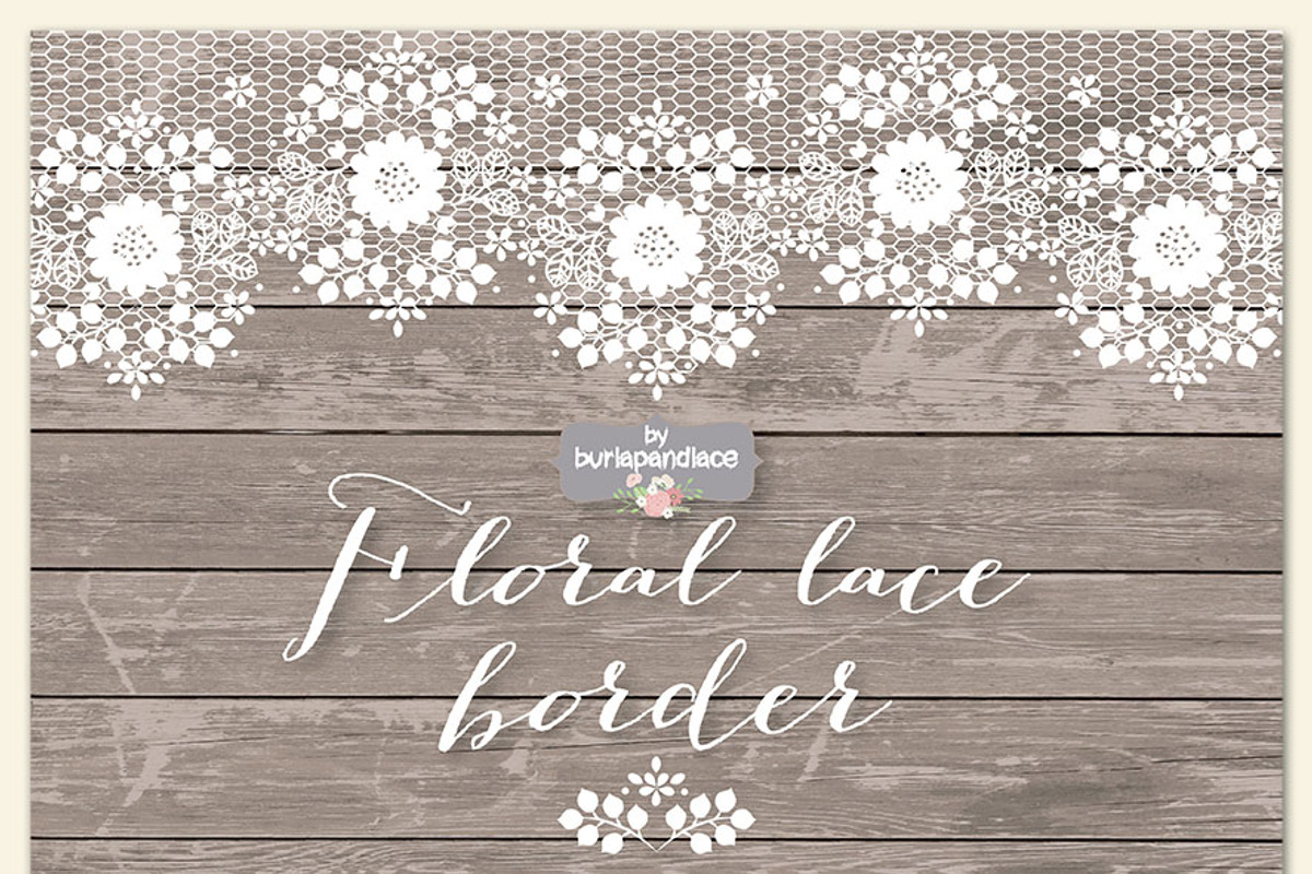 Floral lace border clipart/wood, an Illustration by burlapandlace (Photo 1 of 2)