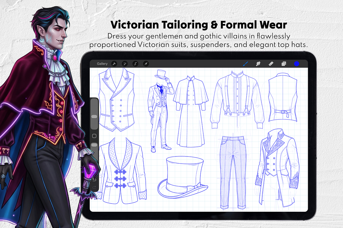 Gothic Male Clothes Stamp Brushes, a Brush Add-On by Selentaori Studio (Photo 7 of 12)