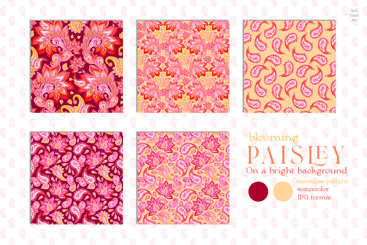 Blooming paisley seamless pattern, a Pattern Graphic by AnaGuziiArt (Photo 7 of 11)