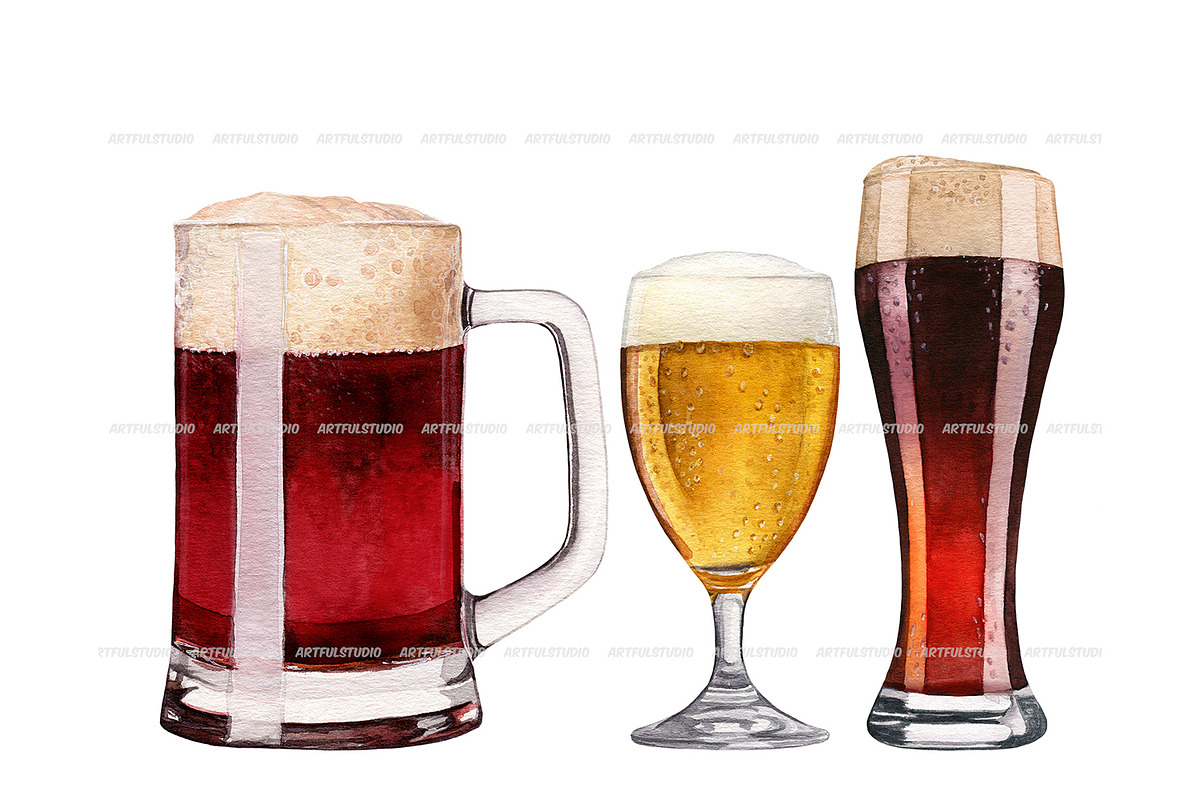 Watercolor beer clipart set, a Food Illustration by ArtfulStudio (Photo 4 of 8)