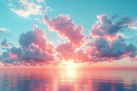 Sunset over calm ocean water with co, a Photo by Tanuart