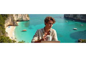 Young man working on a laptop while, an Illustration by tilialucida