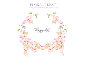 Watercolor Floral Crest Illustration