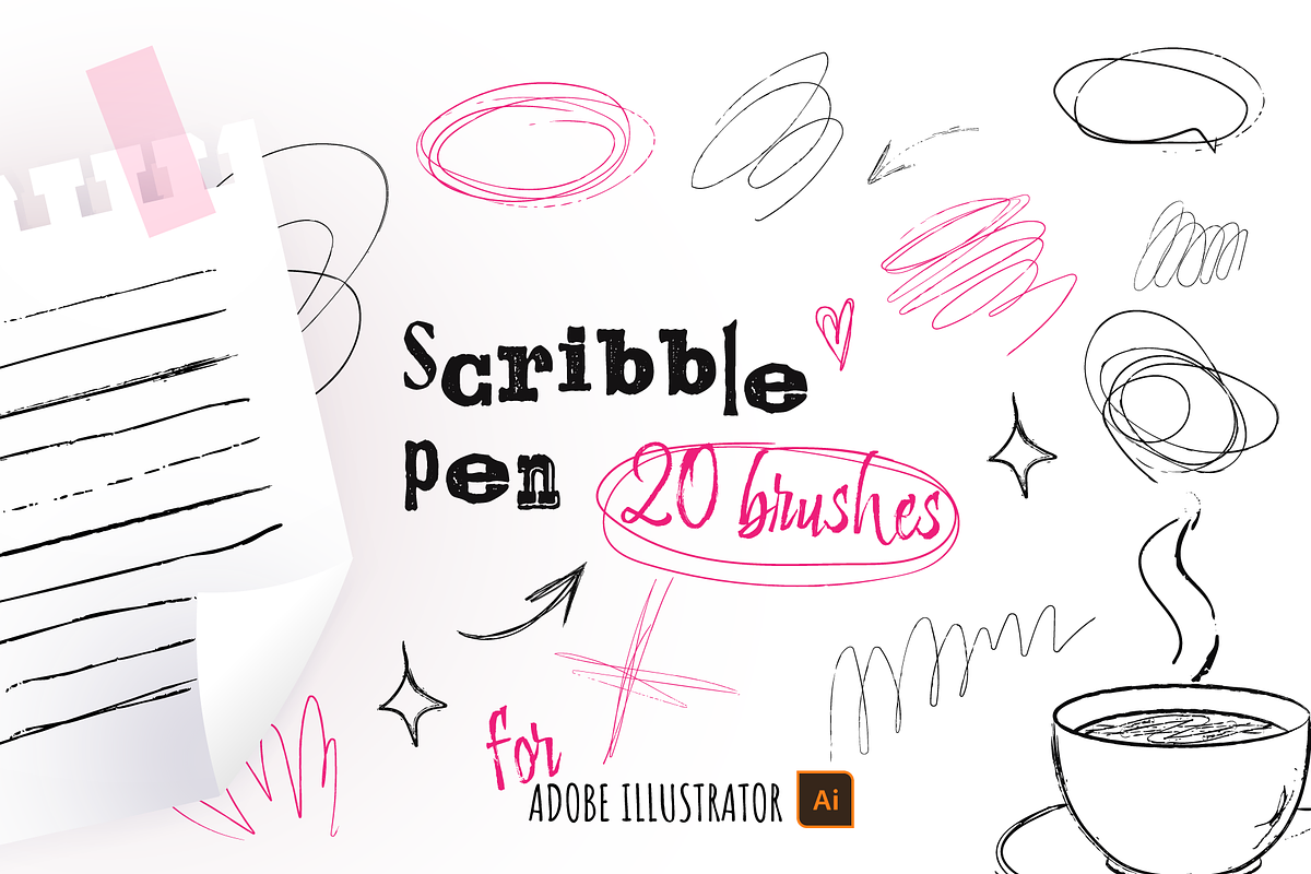 20 Scribble ink pen brushes, a Brush Add-On by Bielousova Art (Photo 1 of 5)