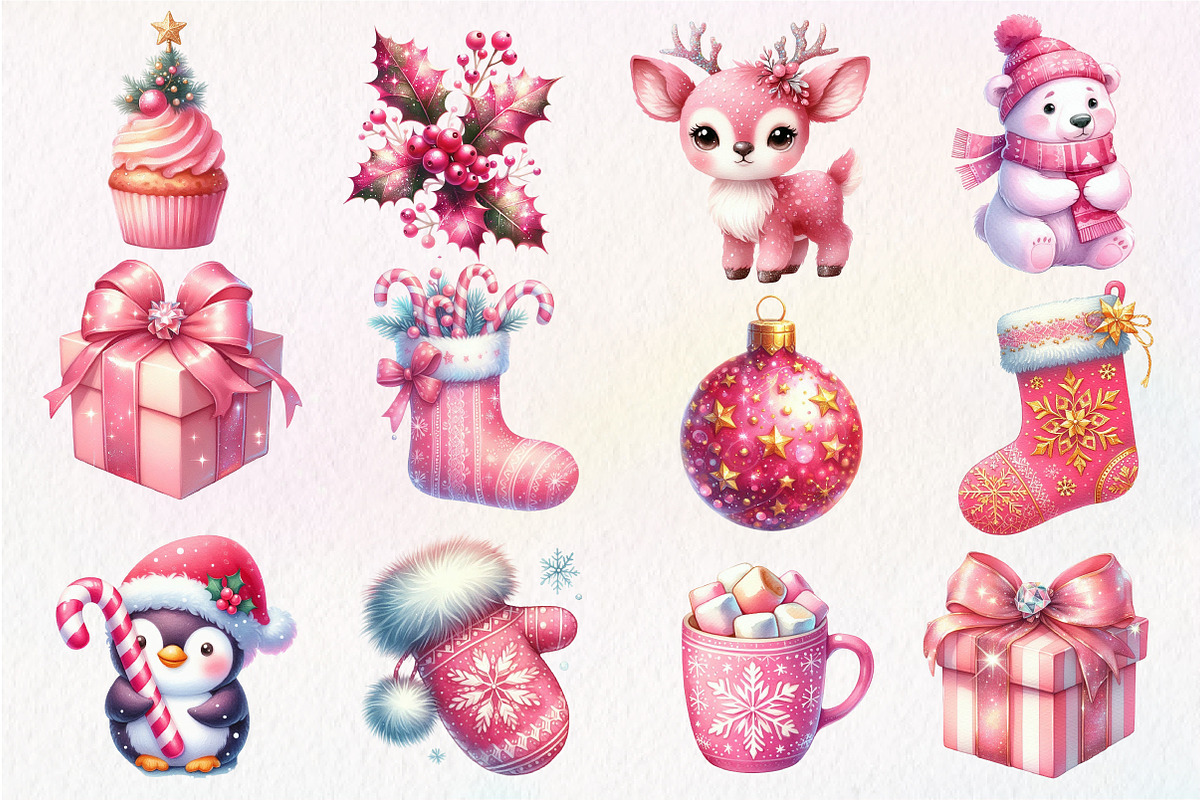 Pink Christmas Sublimation Clipart, an Illustration by Dream Creation (Photo 4 of 5)