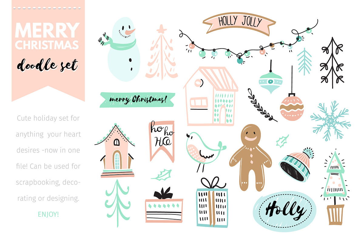 Merry Christmas doodles, a Decorative Illustration by Cheeba Ribba Designs