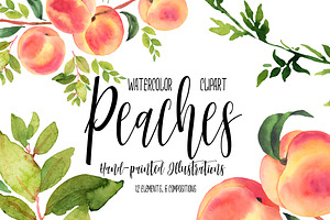 Peaches watercolor clipart, a Food Illustration by AnnelyBlooms
